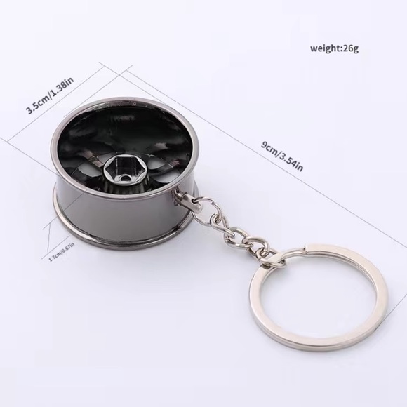Car Wheel Rim Keychain | Black Spoke Key Ring Auto Racing JDM Style - Picture 4 of 4